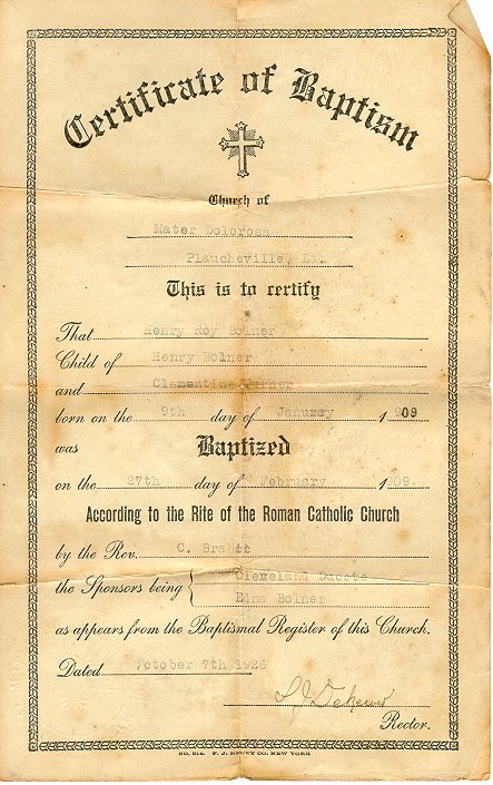 Roy Bolnar - Baptismal Certificate